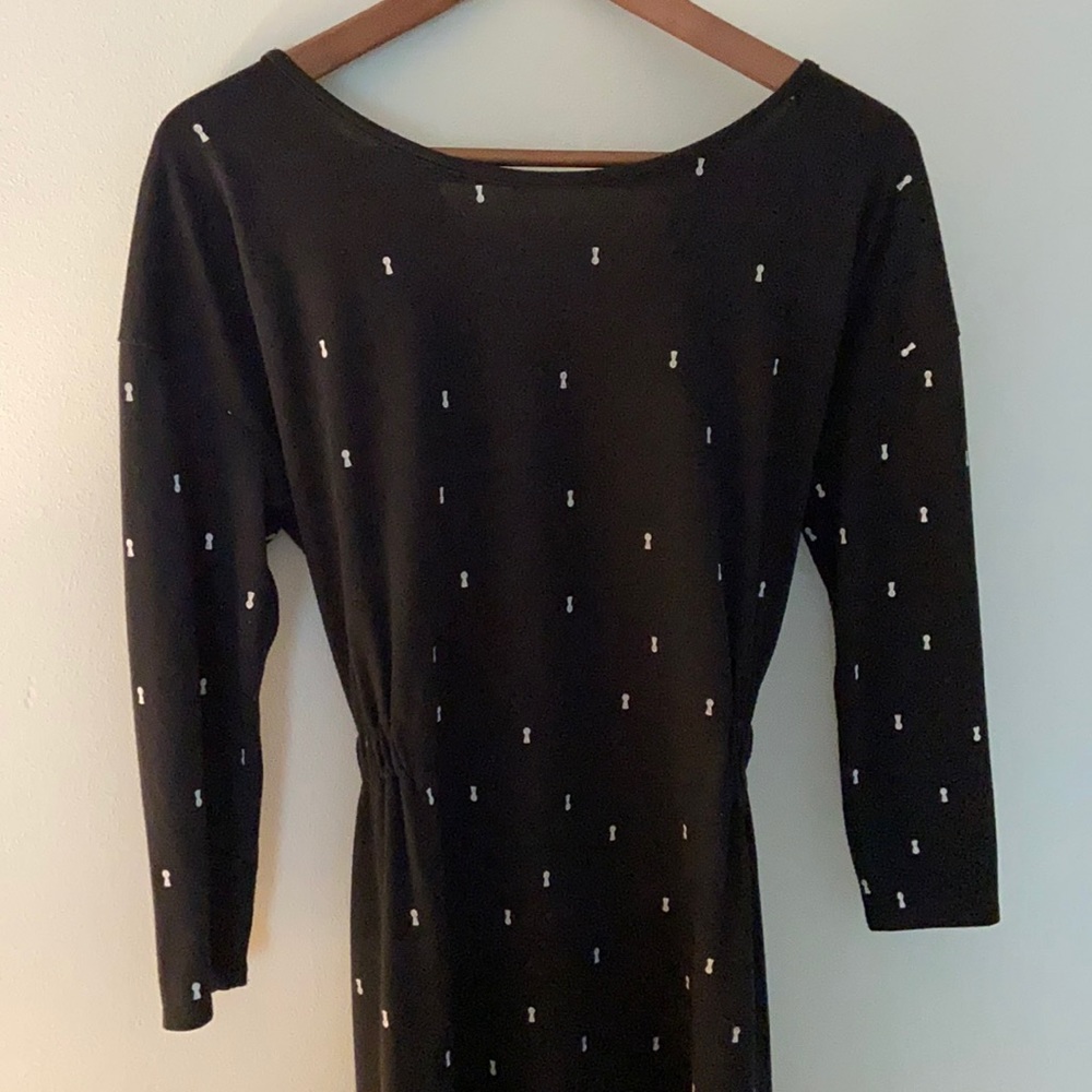 Diesel black stretch jersey dress with keyhole print and 3/4 sleeves.